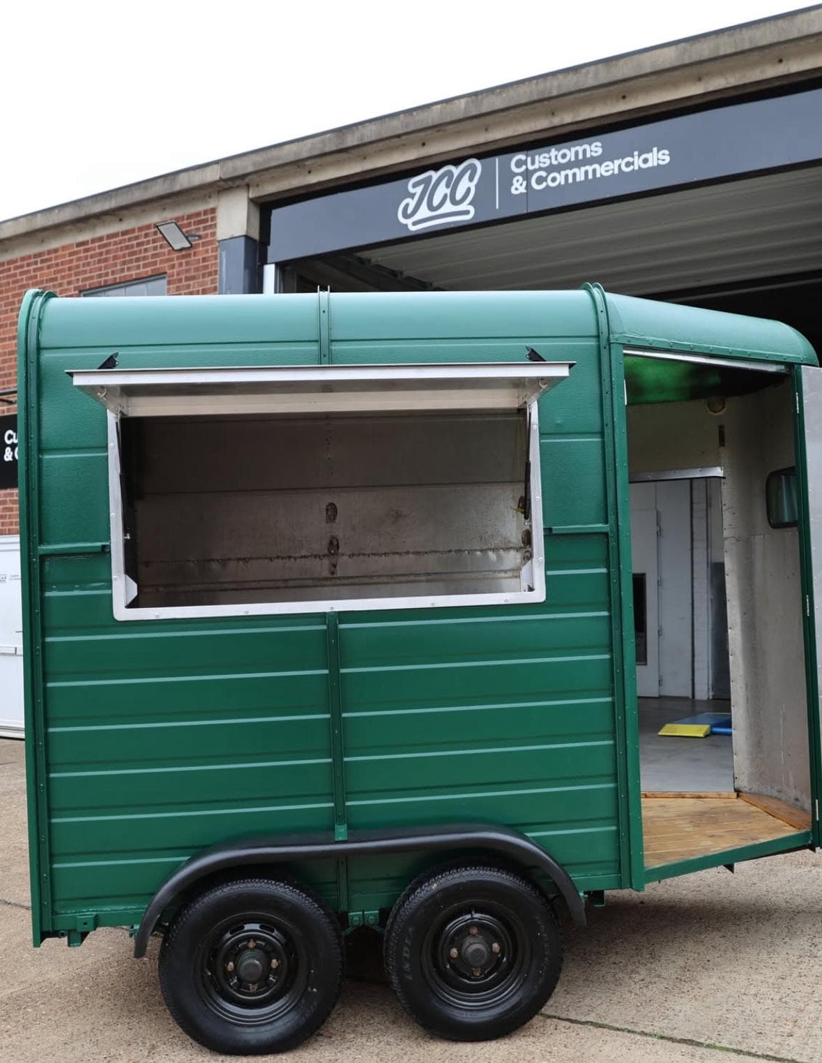 Custom food trailer serving hatch