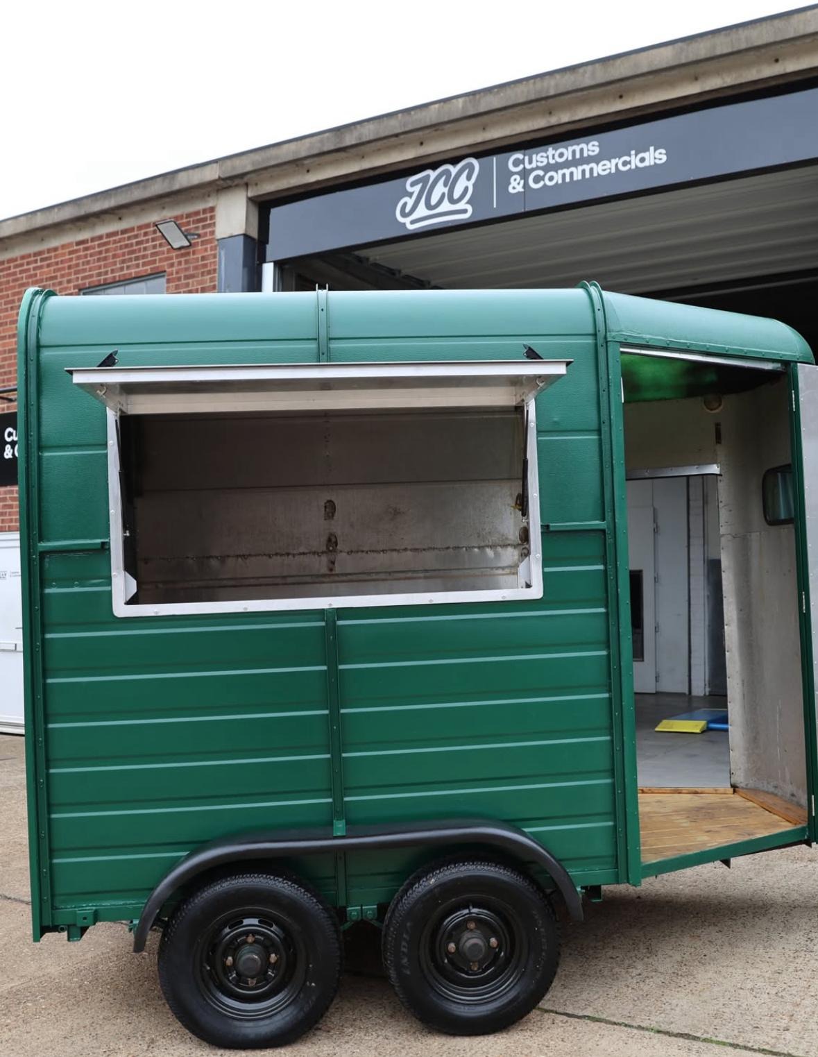 Custom food trailer serving hatch